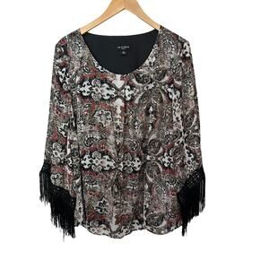 Boho Festival Fringe Blouse Womens Plus Size 1X I.N. Studio Elastic Hem Casual